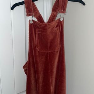 Rust Orange Velvet Overall Dress